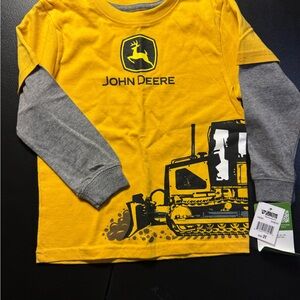 NWT John Deere Yellow & Gray Boys' Long Sleeve Tractor Tee